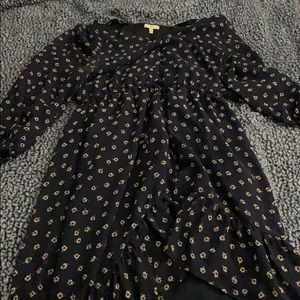 Navy Blue Floral High-Low Dress